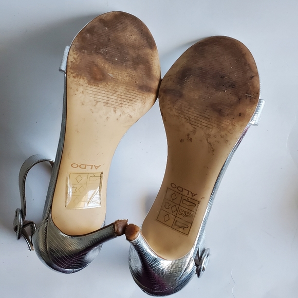 Aldo Women's Crocodile Embossed Finish Heeled Sandals, Silver, 8.5 - Picture 7 of 7